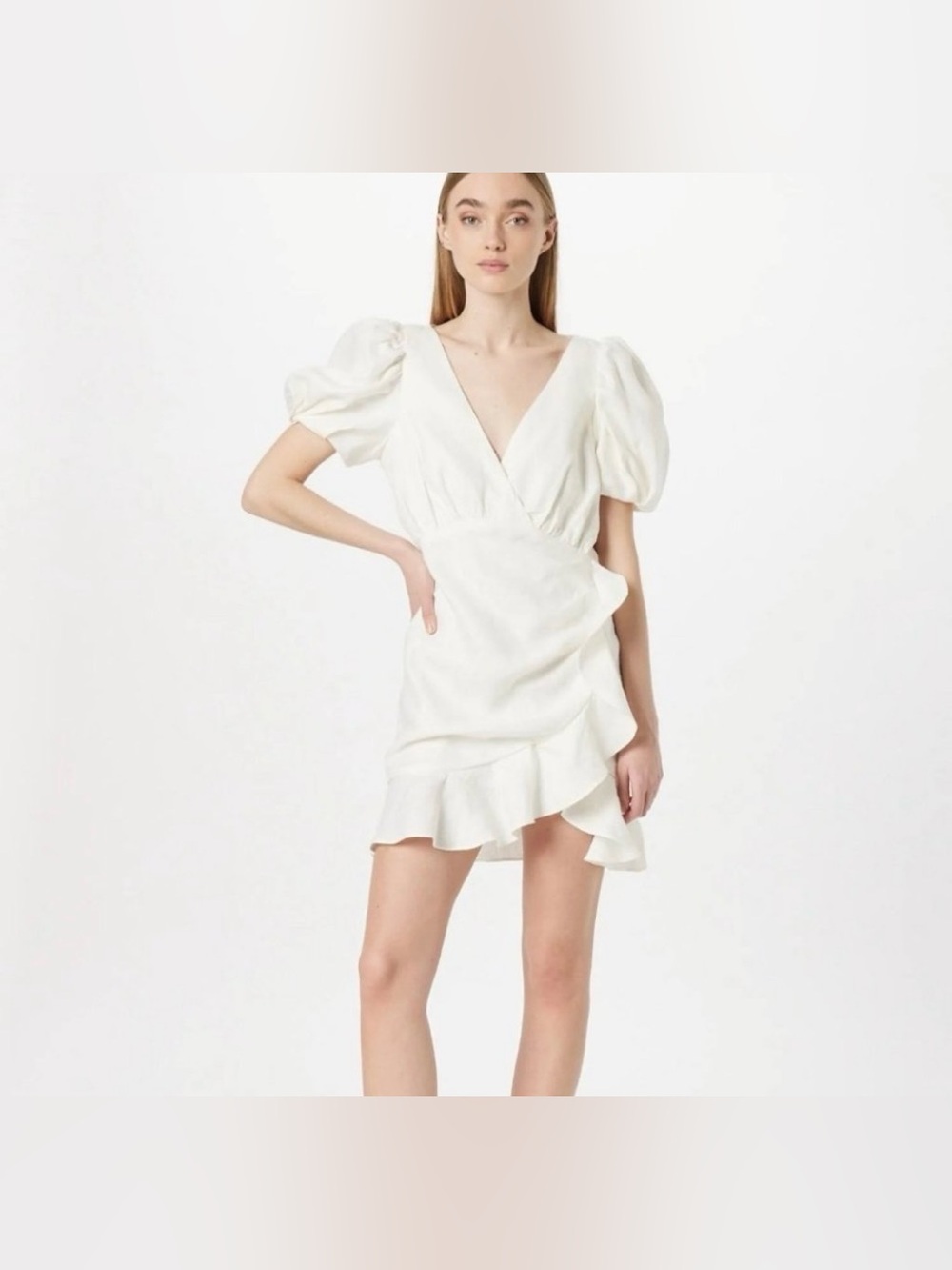 BARDOT LINEN  White Puff Sleeve Mini Dress